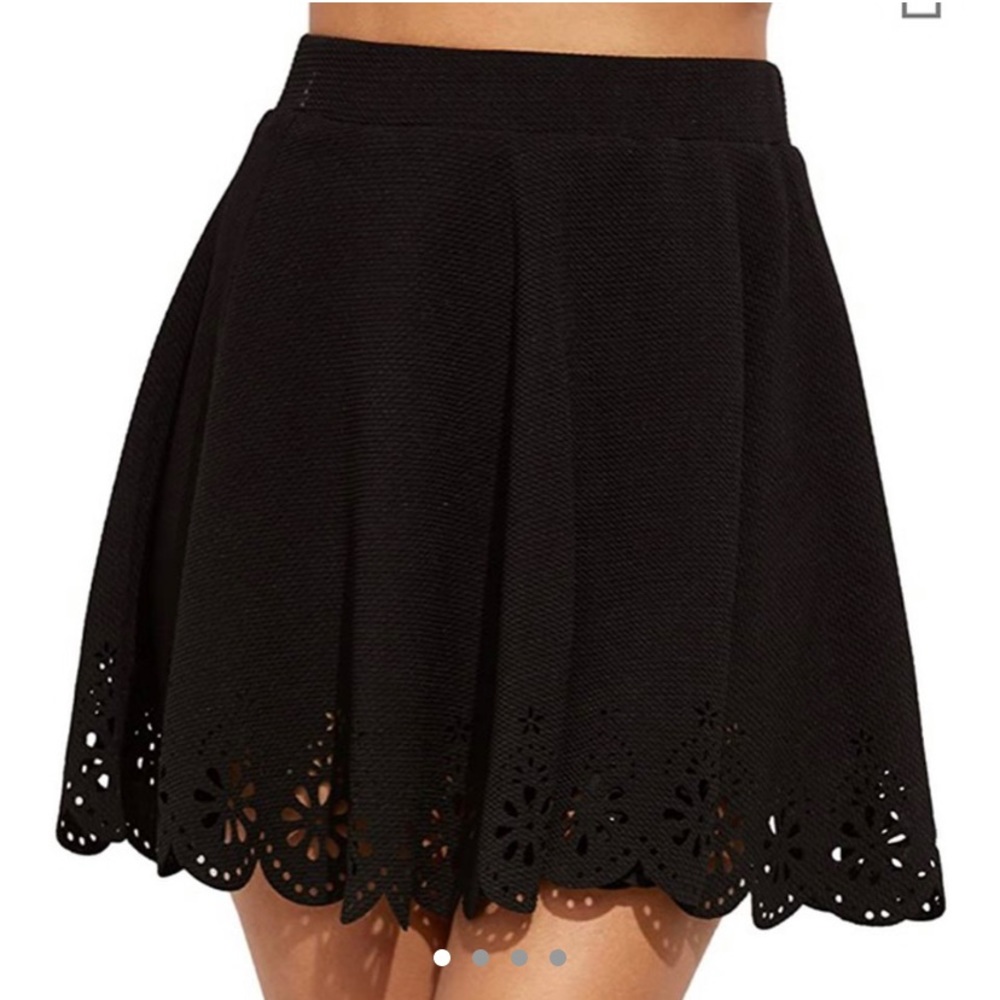 black skirt with floral lacing